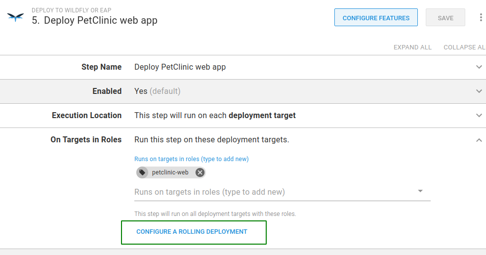 PetClinic step configure rolling deployment