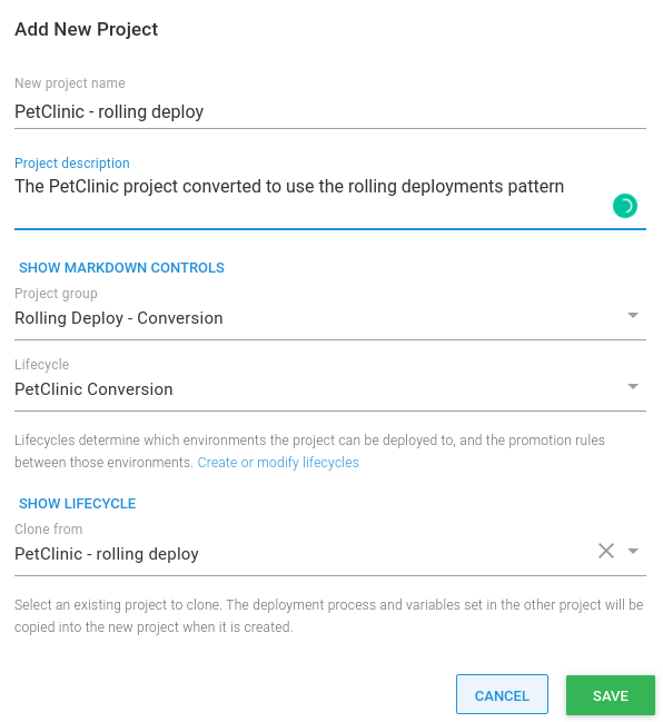 Project clone menu option