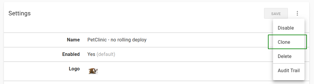 Project clone menu option