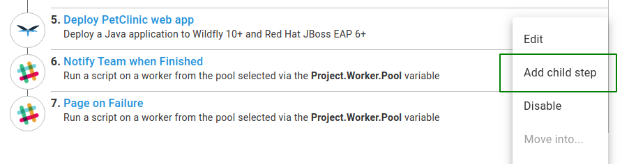 Project rolling deployment add new child step