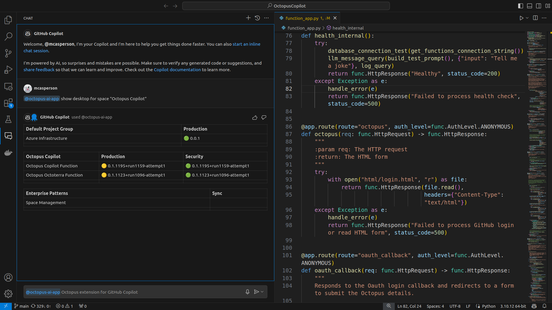 Showing the dashboard in Copilot