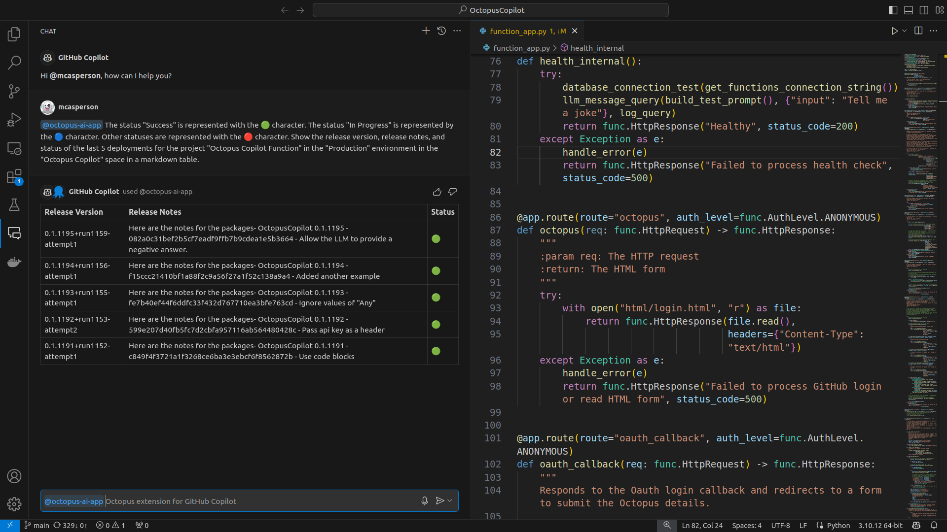 Showing a deployment history