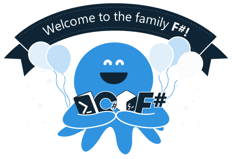 Octopus logo hugging symbols with balloons in the background