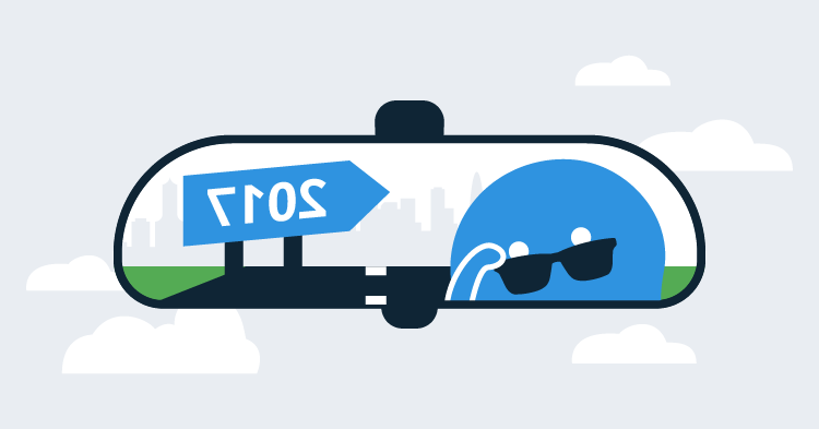 The year 2017 reflected in a rear-view mirror.