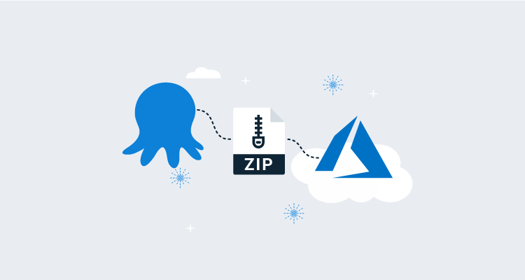 Octopus, a zip file and Azure logo connected in the clouds