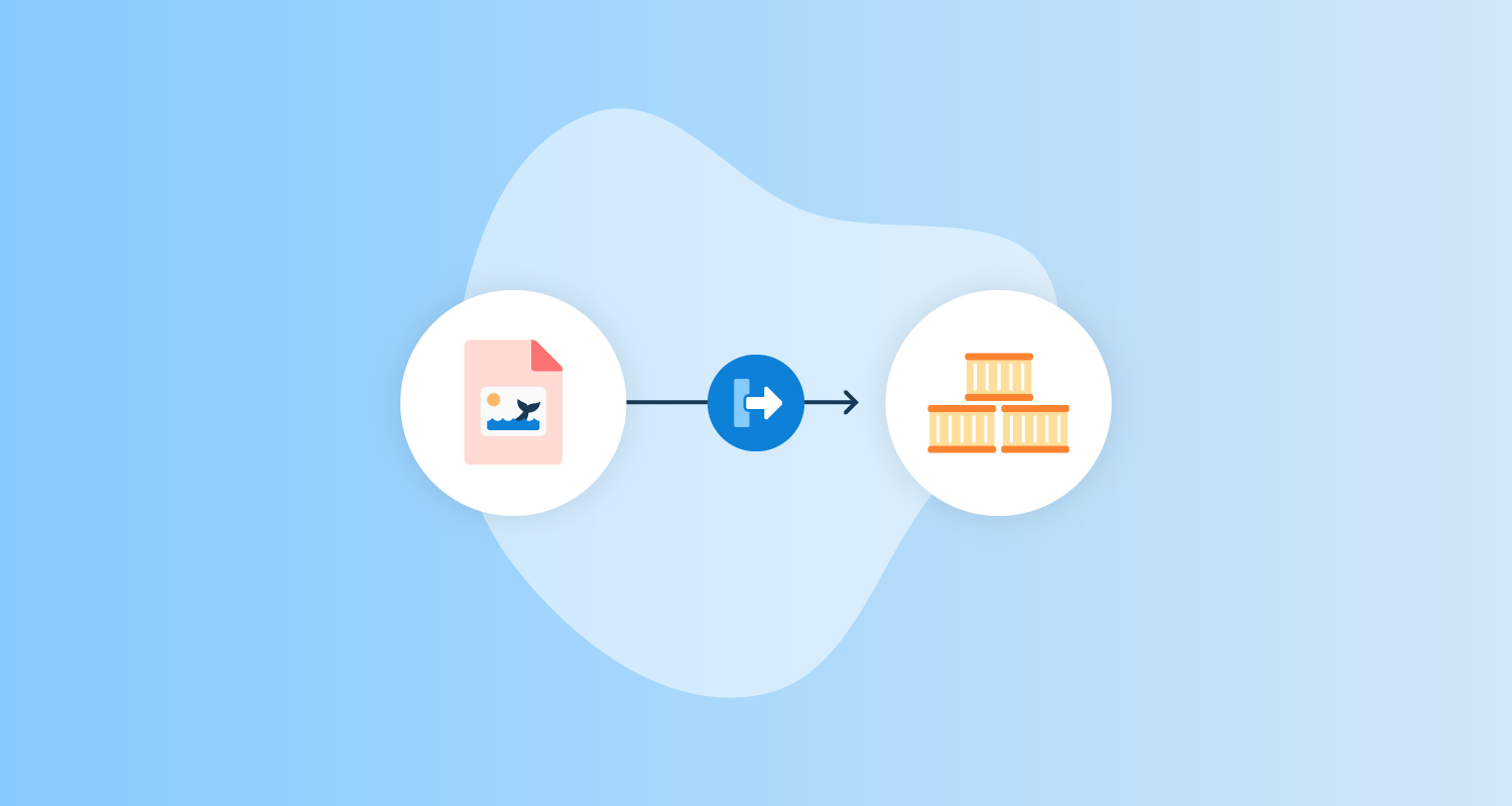 Illustration of Docker logo with an arrow to ECR logo