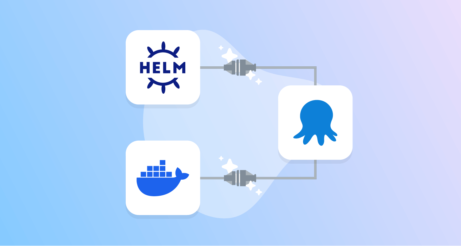 Docker and Helm logos connected to Octopus logo
