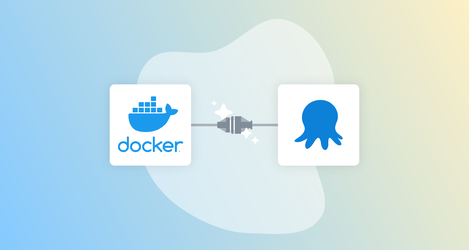 The Octopus Deploy and Docker logos connected by plugs with little stars around the connection.