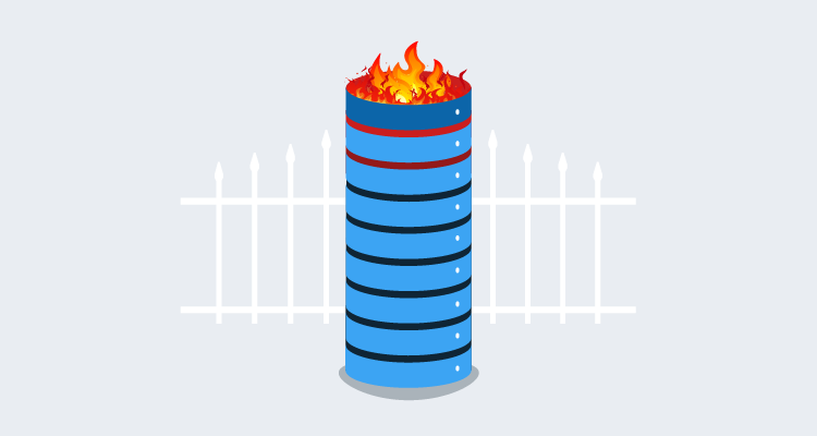 nine level database server with fire on the top level