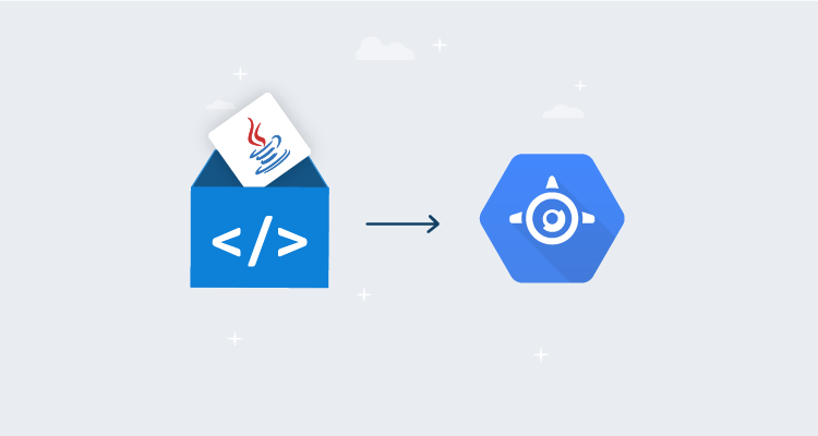 A box containing the Java logo with an arrow towards the Google App Engine logo