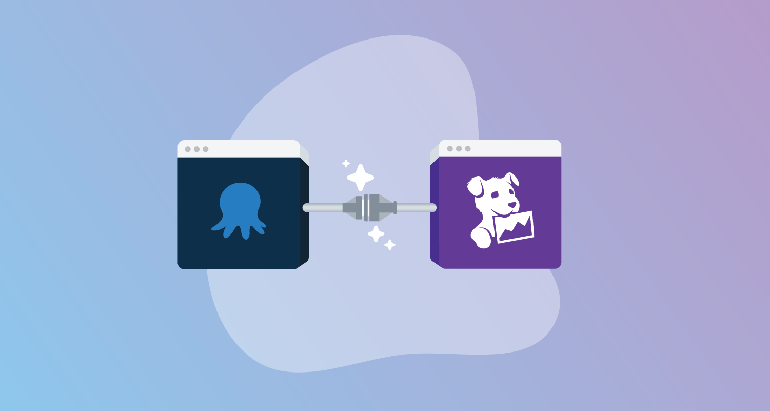 Octopus and Datadog logos connected by plugs with little stars around the connection.