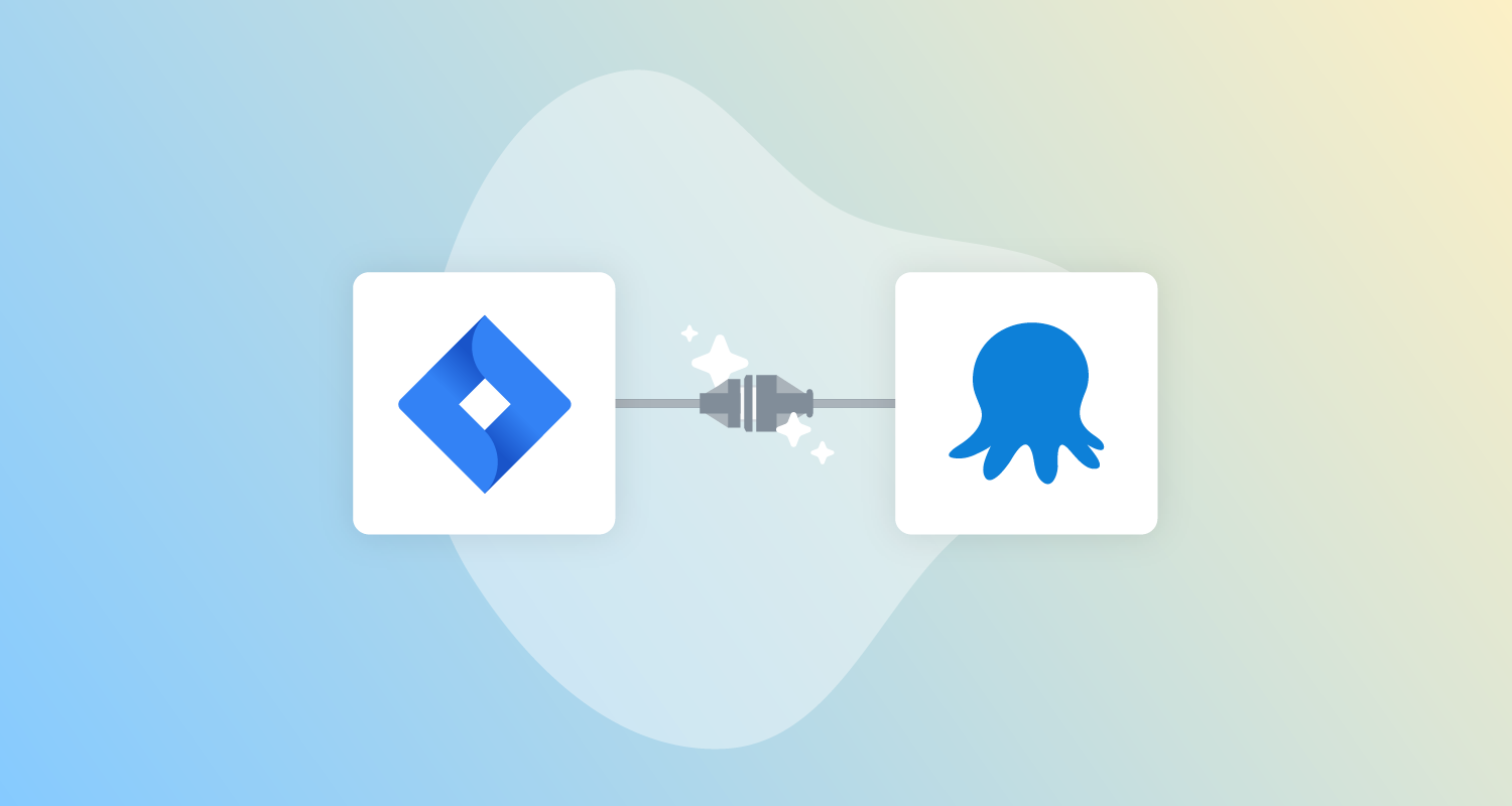 Jira and Octopus Deploy logos connected by plugs with little stars around the connection