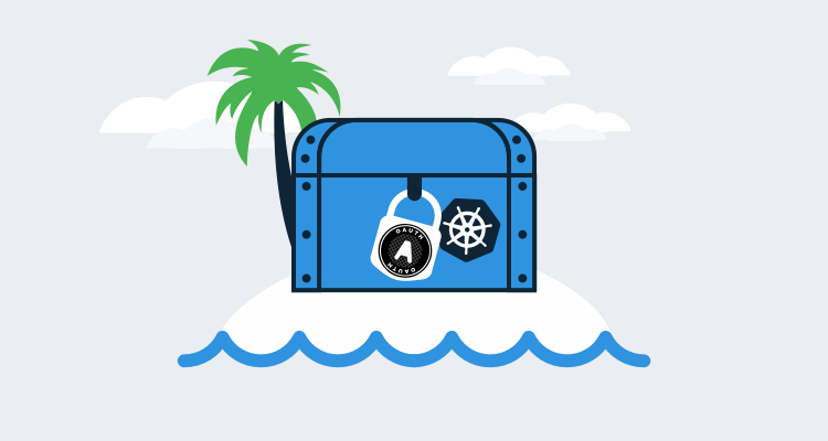 Kubernetes OAuth illustration showing a locked treasure chest representing Kubernetes