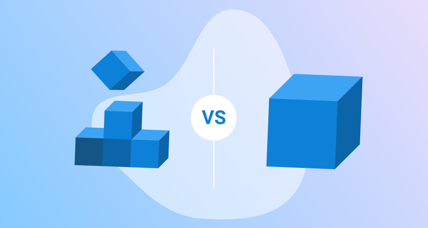 5 blue cubes and one blue cube separated by a line and the initials VS.