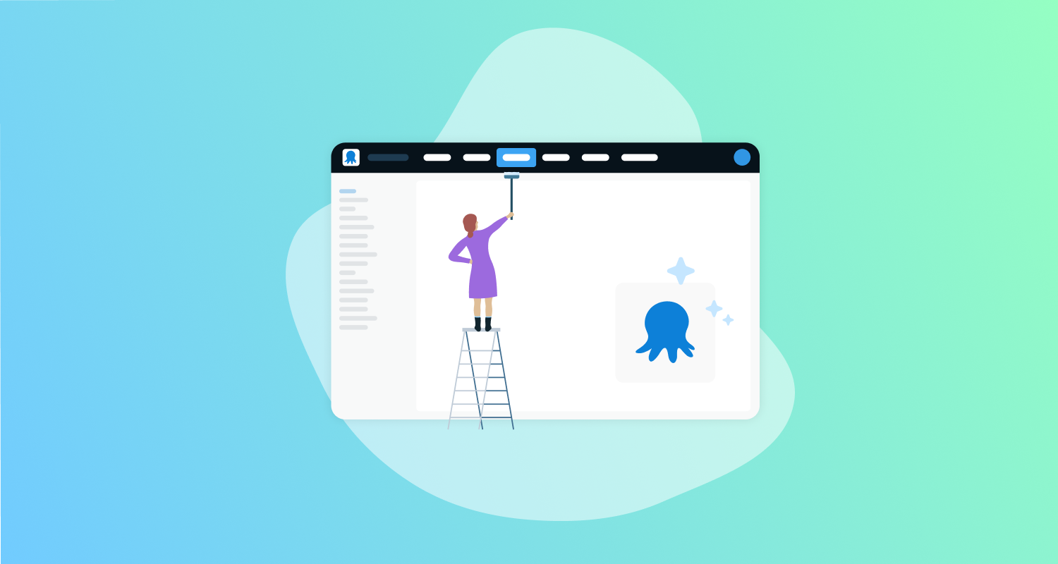 A person on a ladder helping put together the new navigation.