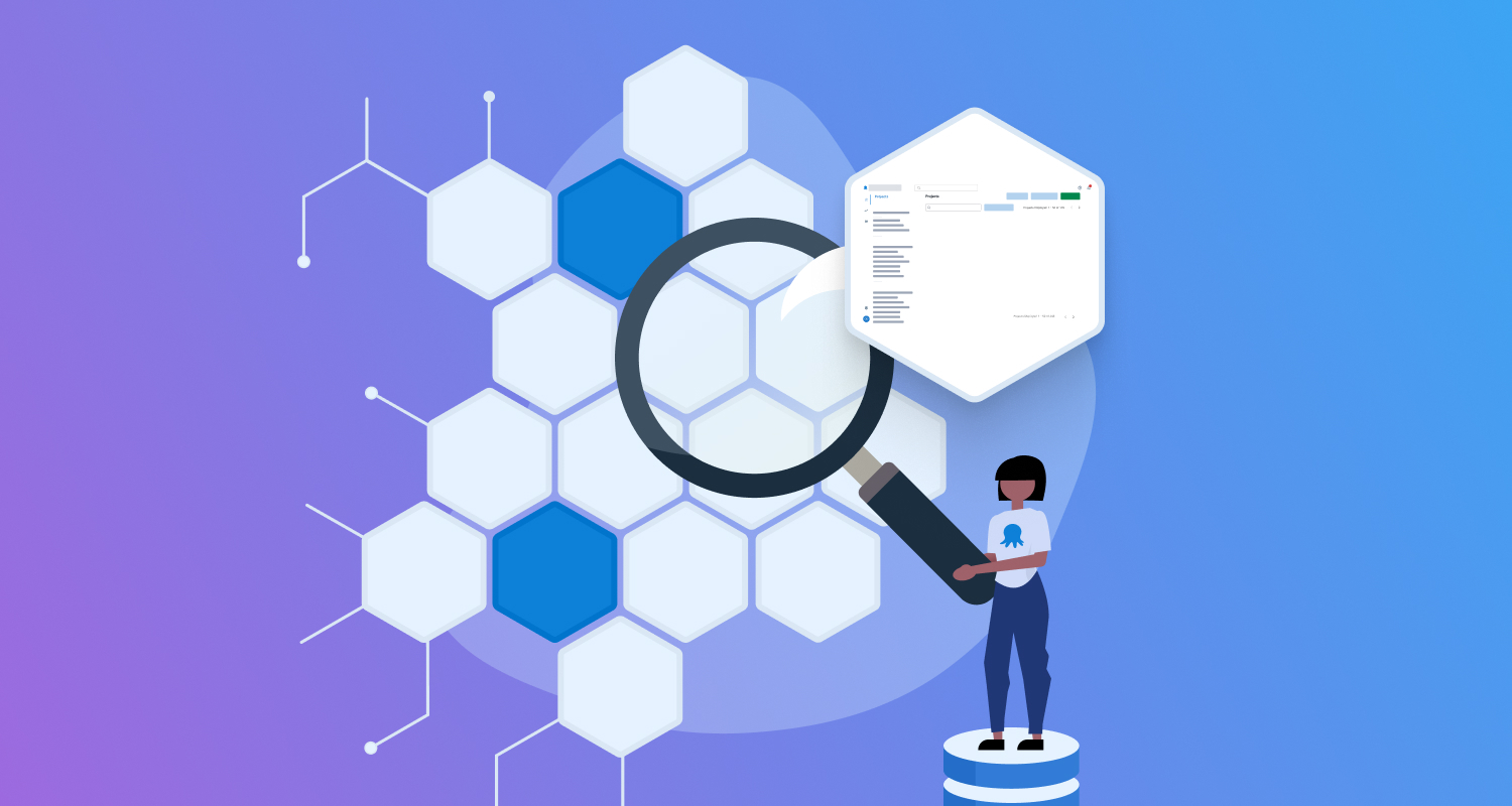 Person holding a giant magnifying glass over cells to reveal the Octopus dashboard.