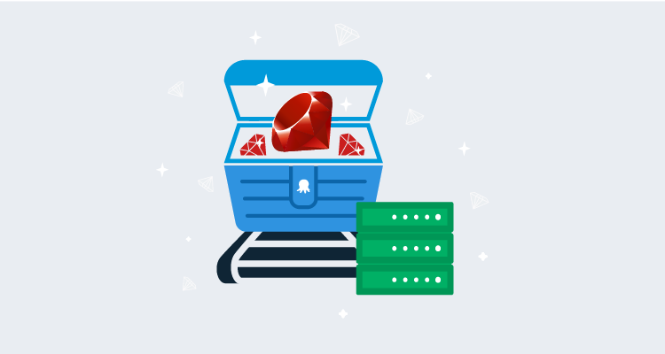 three ruby jewels in an Octopus Deploy branded treasure box next to an NGINX web server