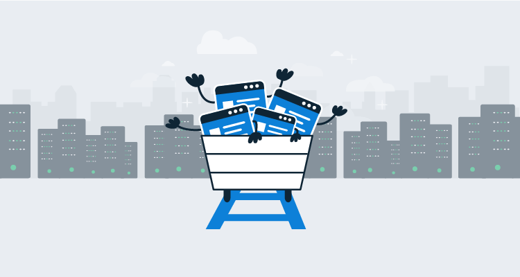 Animated process characters in a mine cart heading towards a city