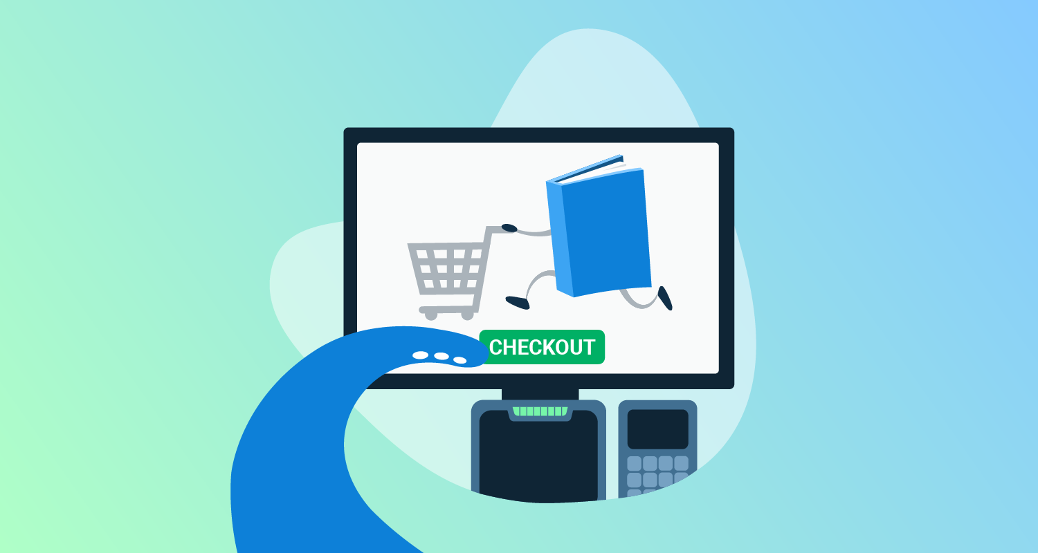 Octopus paying for running book with shopping trolley at a self service checkout.