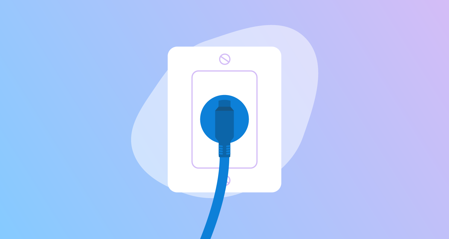 Blue plug in a white and purple socket.