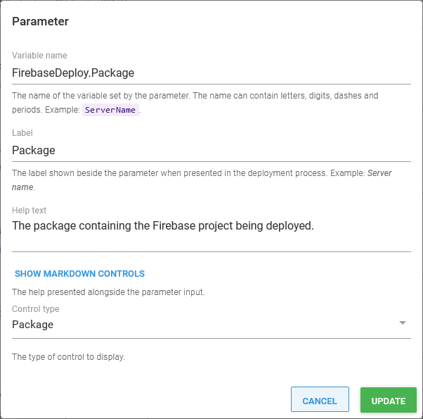 Firebase package parameter settings