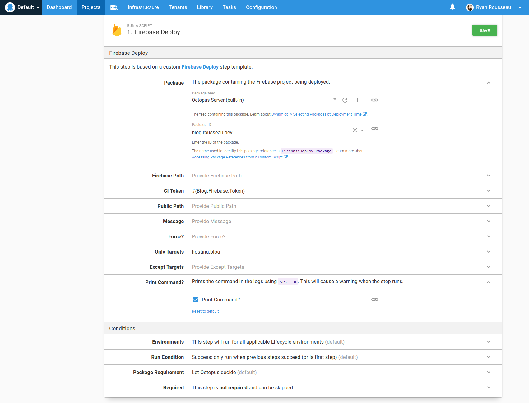 Set parameters for Firebase step
