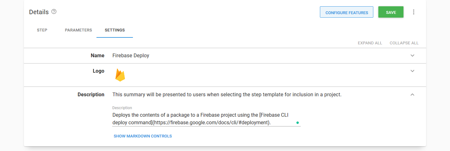 Firebase Deploy Step Settings
