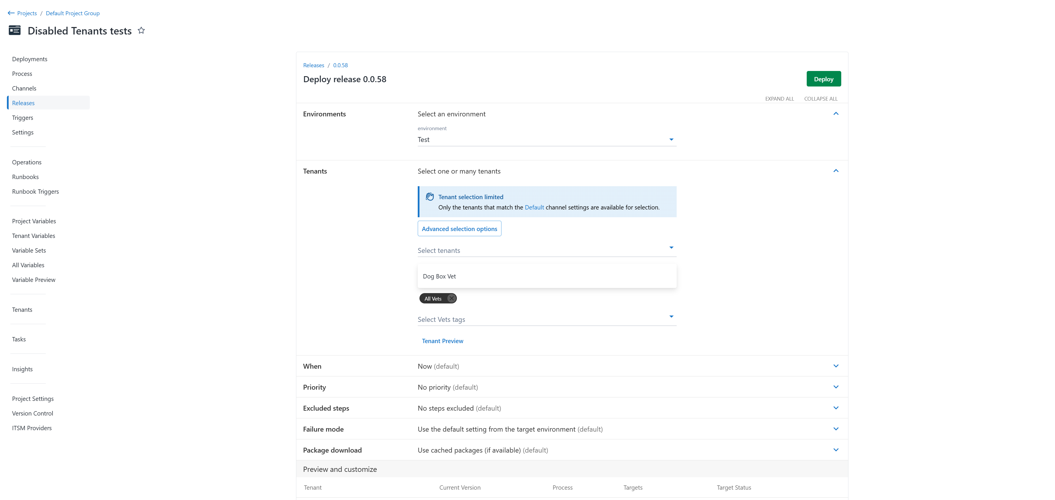Deactivated tenants no longer appear on the deployment preview screen