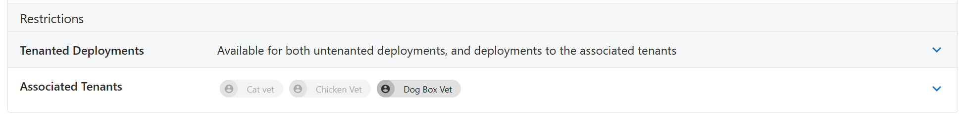 Tenant chips indicate the deactivated or enabled state