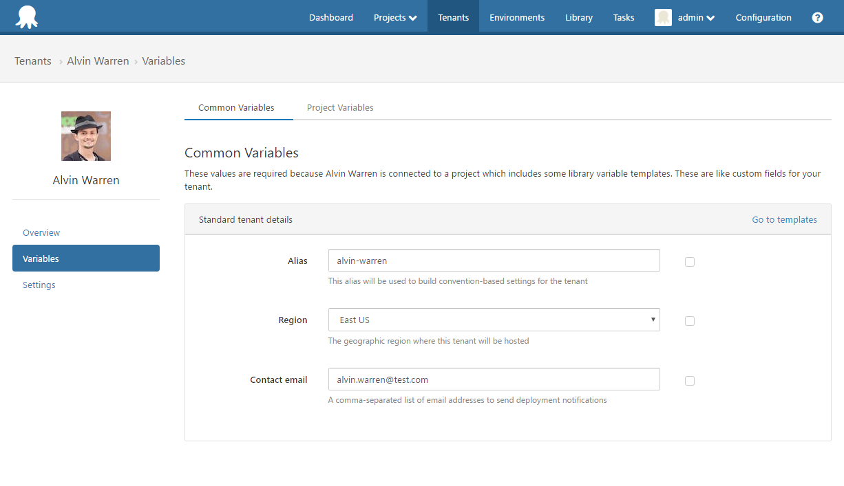 Common Variables Octopus UI