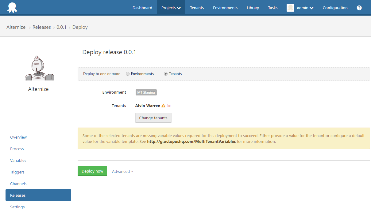 Missing Variables Octopus UI