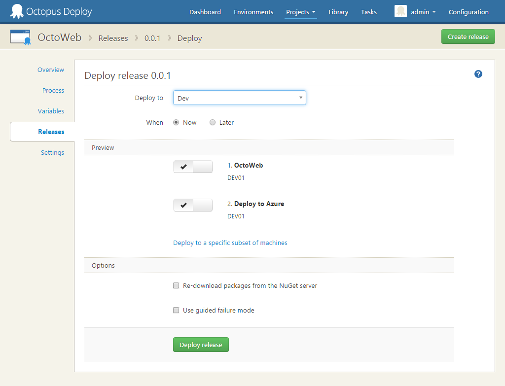 Deploy Release to Dev details