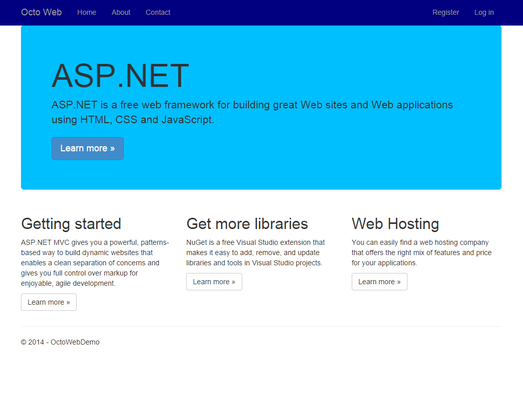 Modified Azure Web Site running