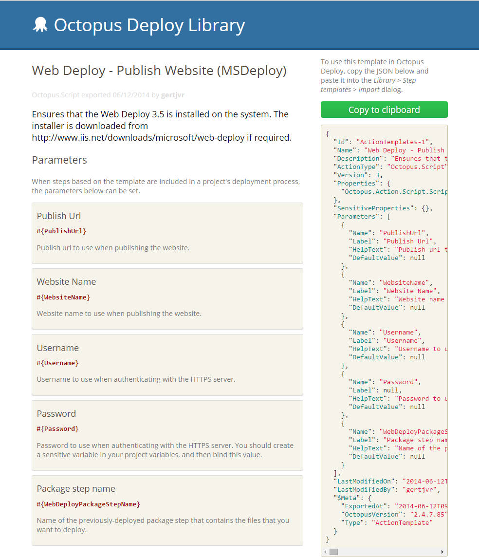 Web Deploy Step Template details