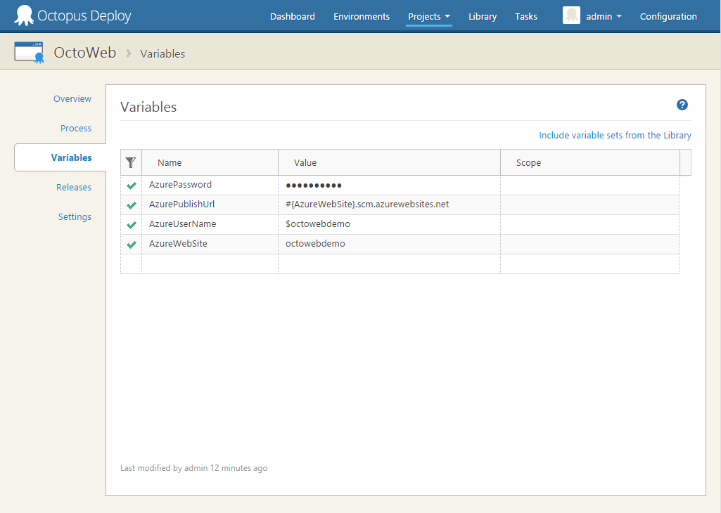Octopus Project Variables