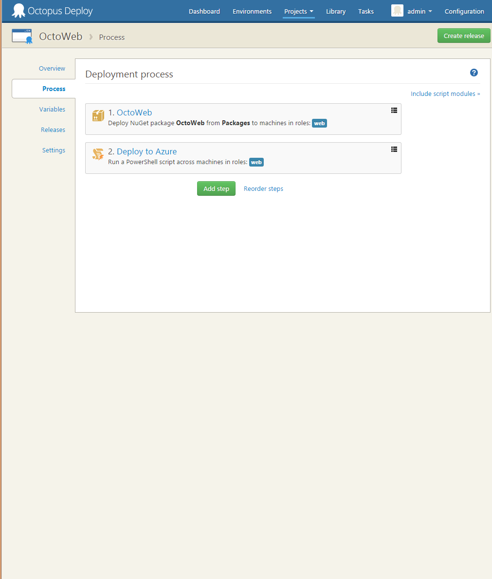 Project deployment process with 2 steps