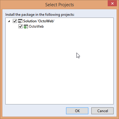 Select project to install OctoPack in