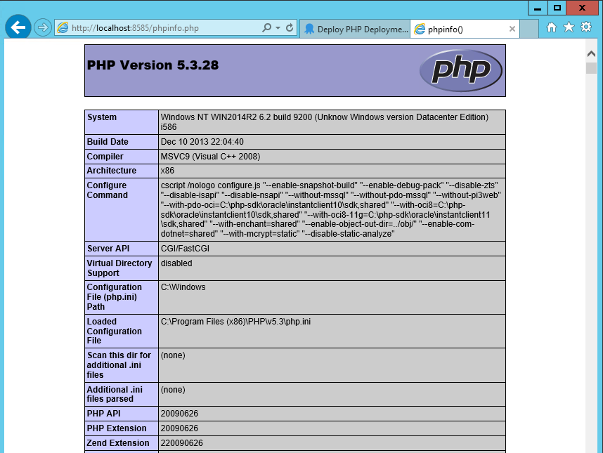 PHPINFO display