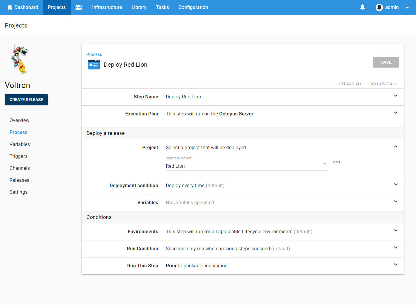 Deploy Release Step - Select a Project