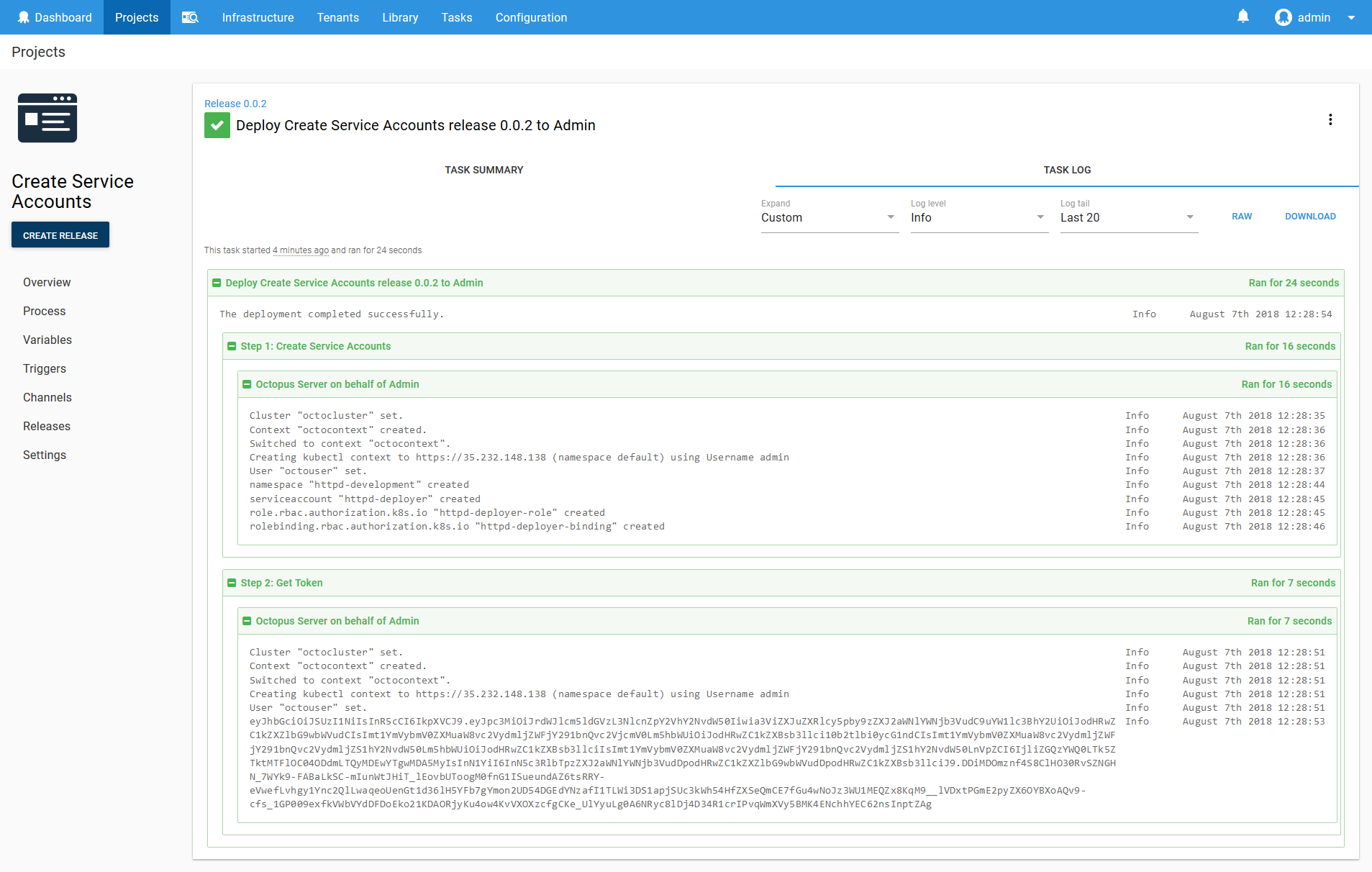Service account token