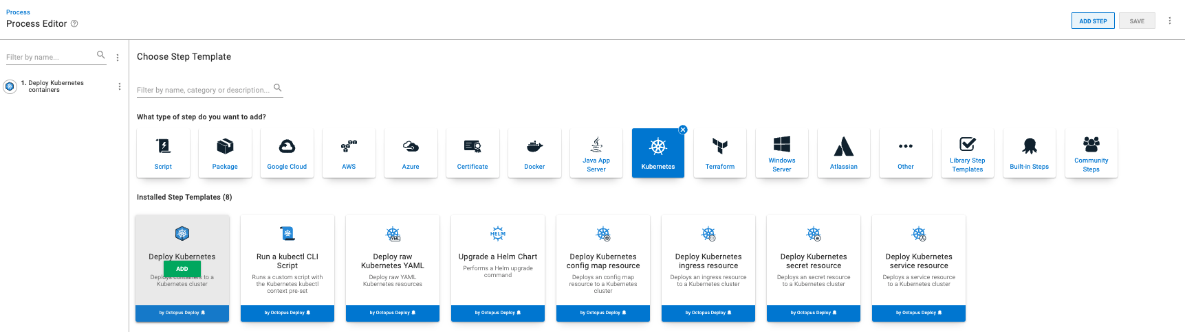 Deploy Kubernetes Containers step