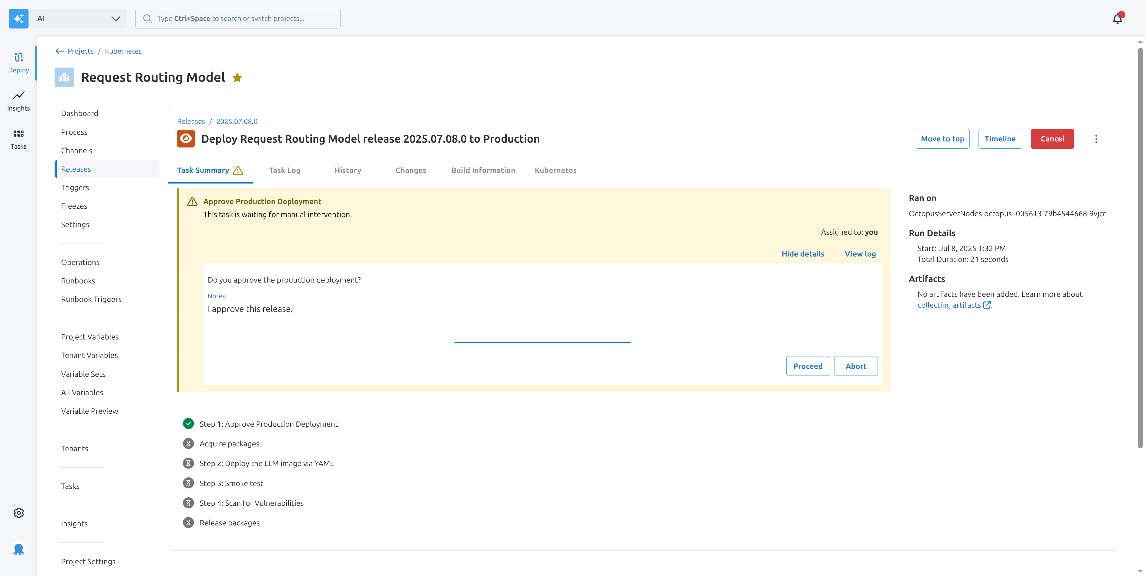 Octopus manual intervention step