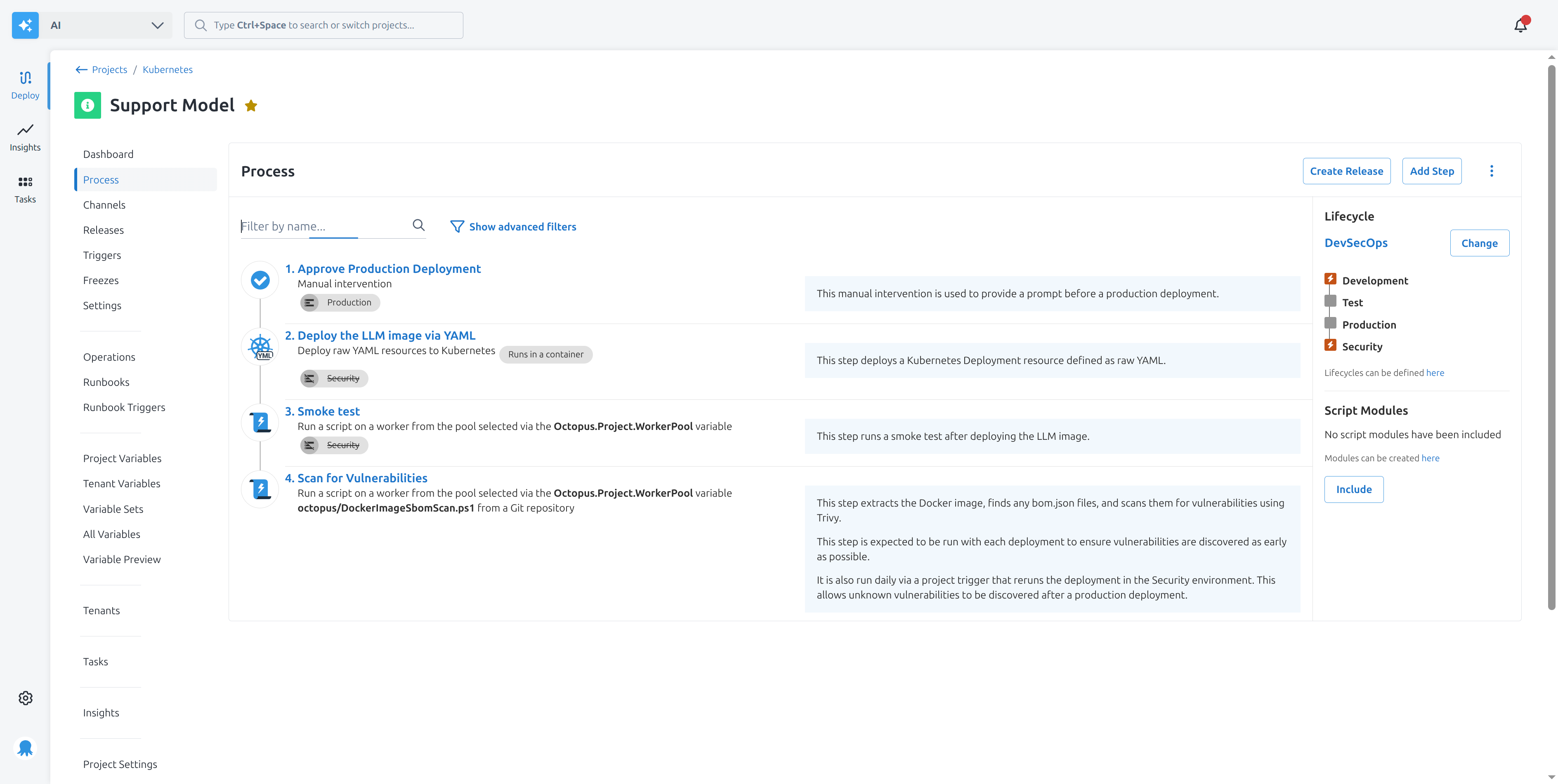 A screenshot of the deployment process