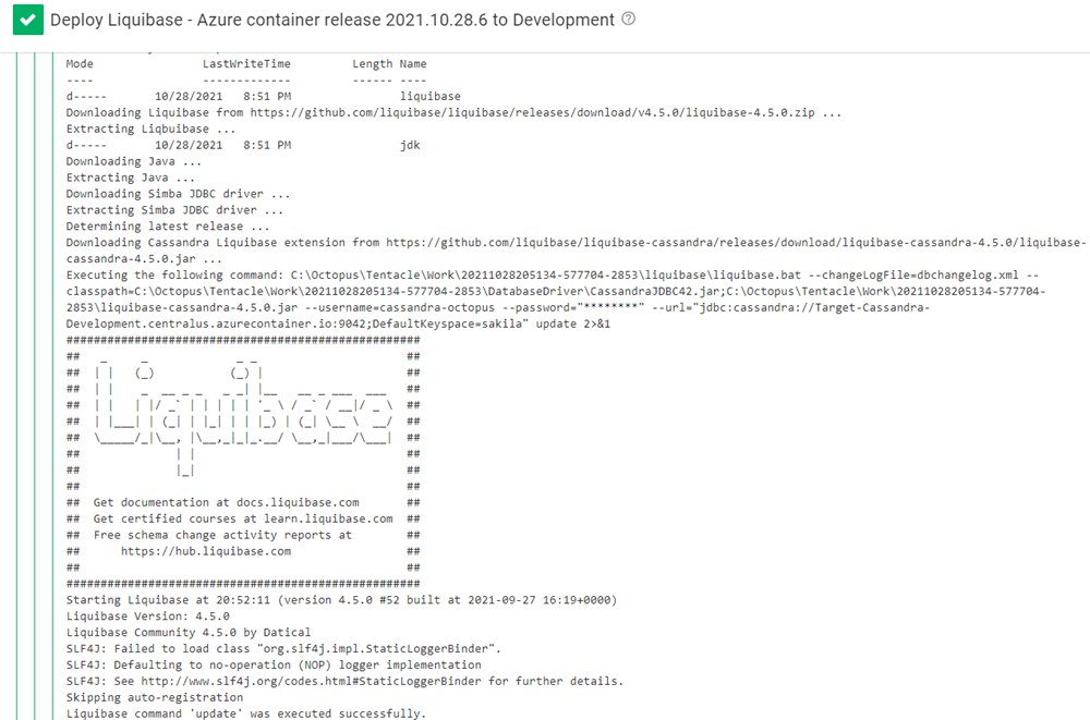 Deploy Liquibase deployment results in Octopus