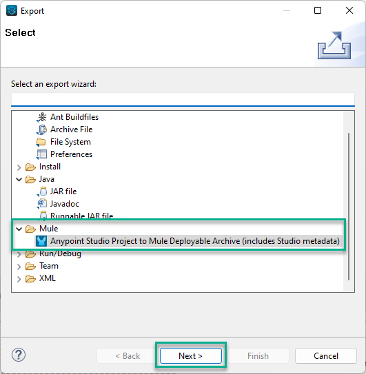 Choose an export wizard