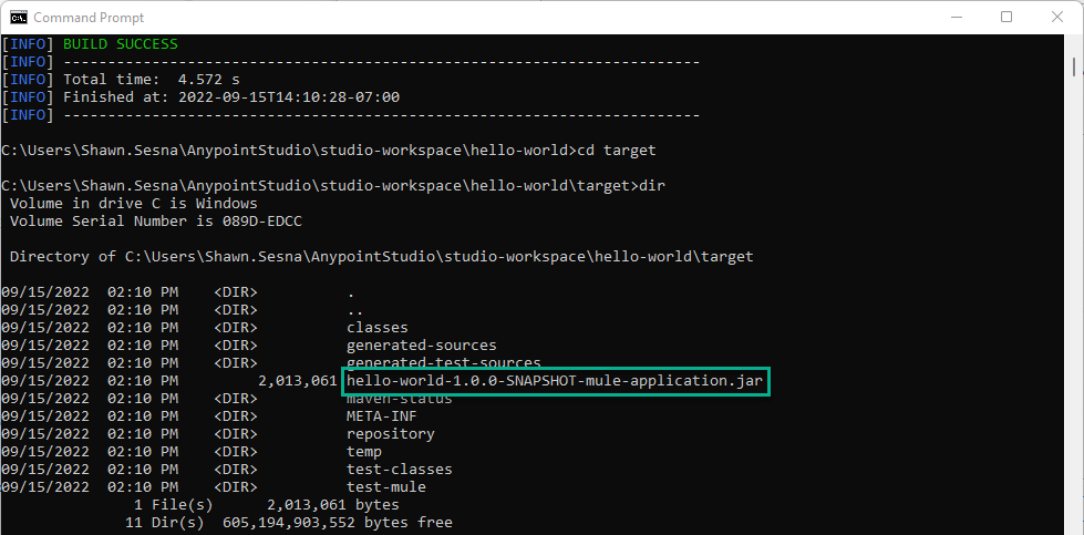 Successful maven build with generated .jar file