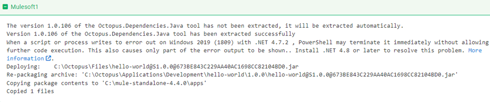 Deployment successfully completed