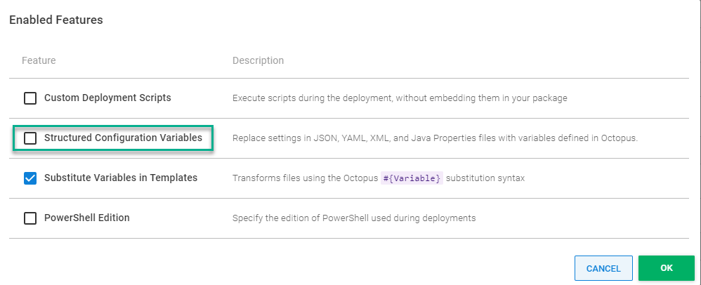 Enable Strucutred Configuration Variables feature