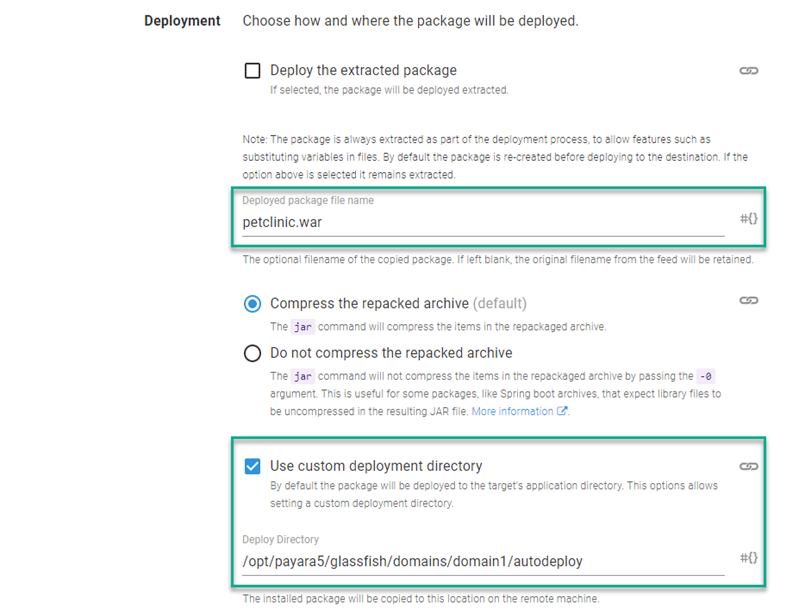 The deploy section of the step template