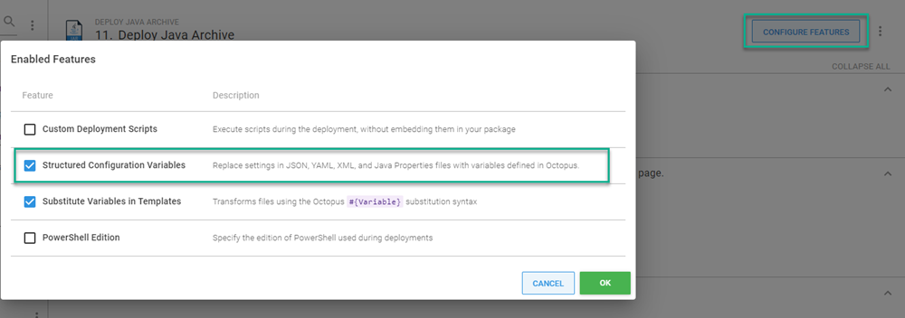 Octopus structured configuration variables feature toggle
